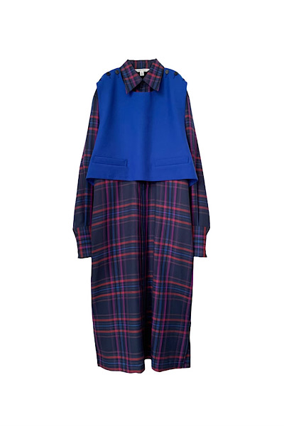 DATACHABLE BIB CHECK SHIRT DRESS[BLUEMULTI]
