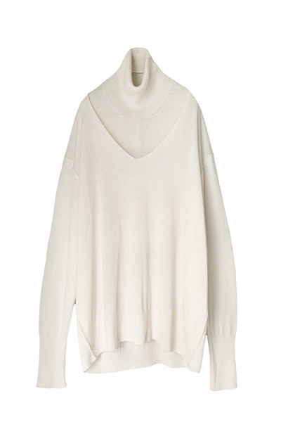 DETACHABLE TURTLENECK V-NECK SWEATER [WHITE]