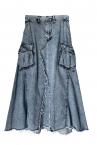 ACID WASH DENIM CARGO FLARED SKIRT [INDIGO]