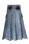 ACID WASH DENIM CARGO FLARED SKIRT [INDIGO]