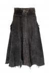 ACID WASH DENIM CARGO FLARED SKIRT [BLACK]