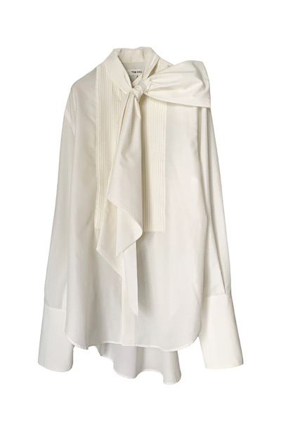 DETACHABLE SCARF PLEATED BIB SHIRT [WHITE]