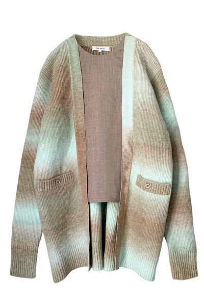 DETACHABLE PANEL OMBRE KNIT JACKET [BEIGE]