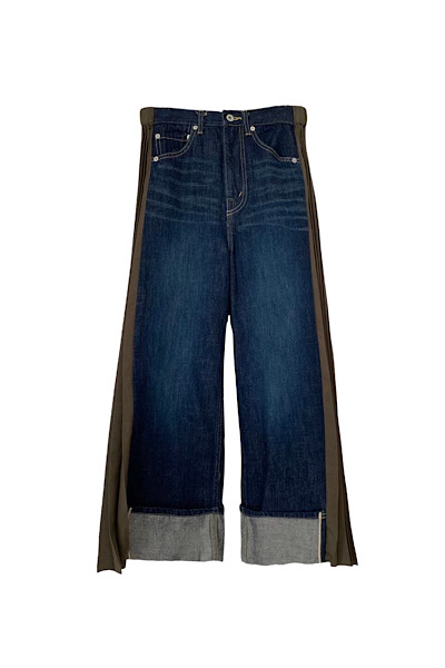 SIDE PANEL PLEATS JEANS [DARK INDIGO KHAKI GREEN]