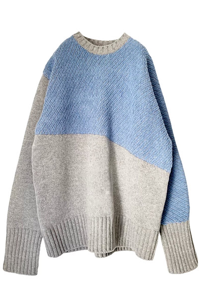 REVERSIBLE  BICOLOUR KNIT SWEATER[GREYLIGHT BLUE]