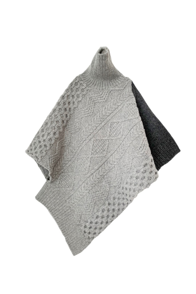 COLOUR BLOCK PONCHO[LIGHTDARK GREY]