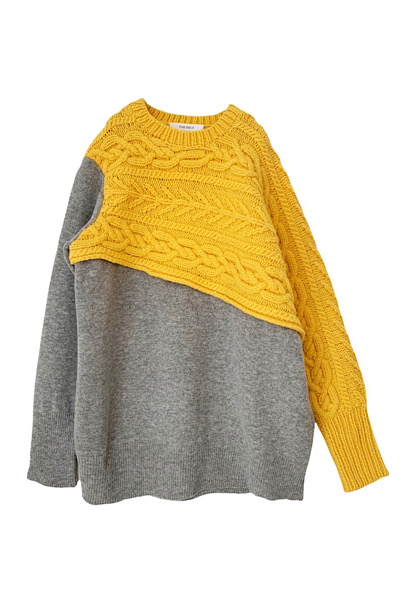COLOUR BLOCK SWEATER[YELLOWGREY]