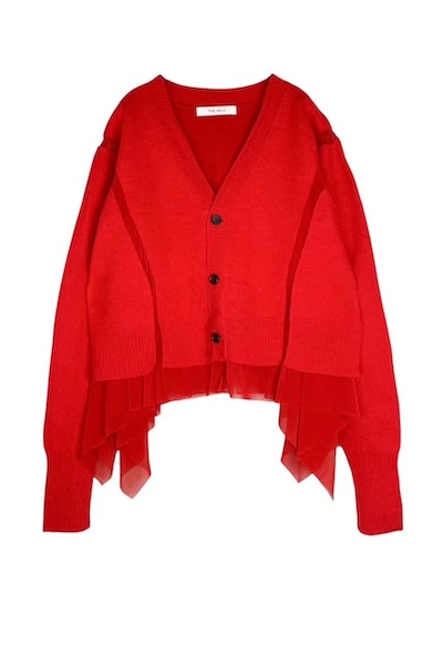 HYBRID TULLE KNIT CARDIGAN [RED]