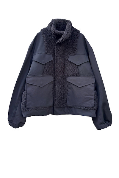 HYBRID FAUX SHEARLING BLOUSON [BLACK]